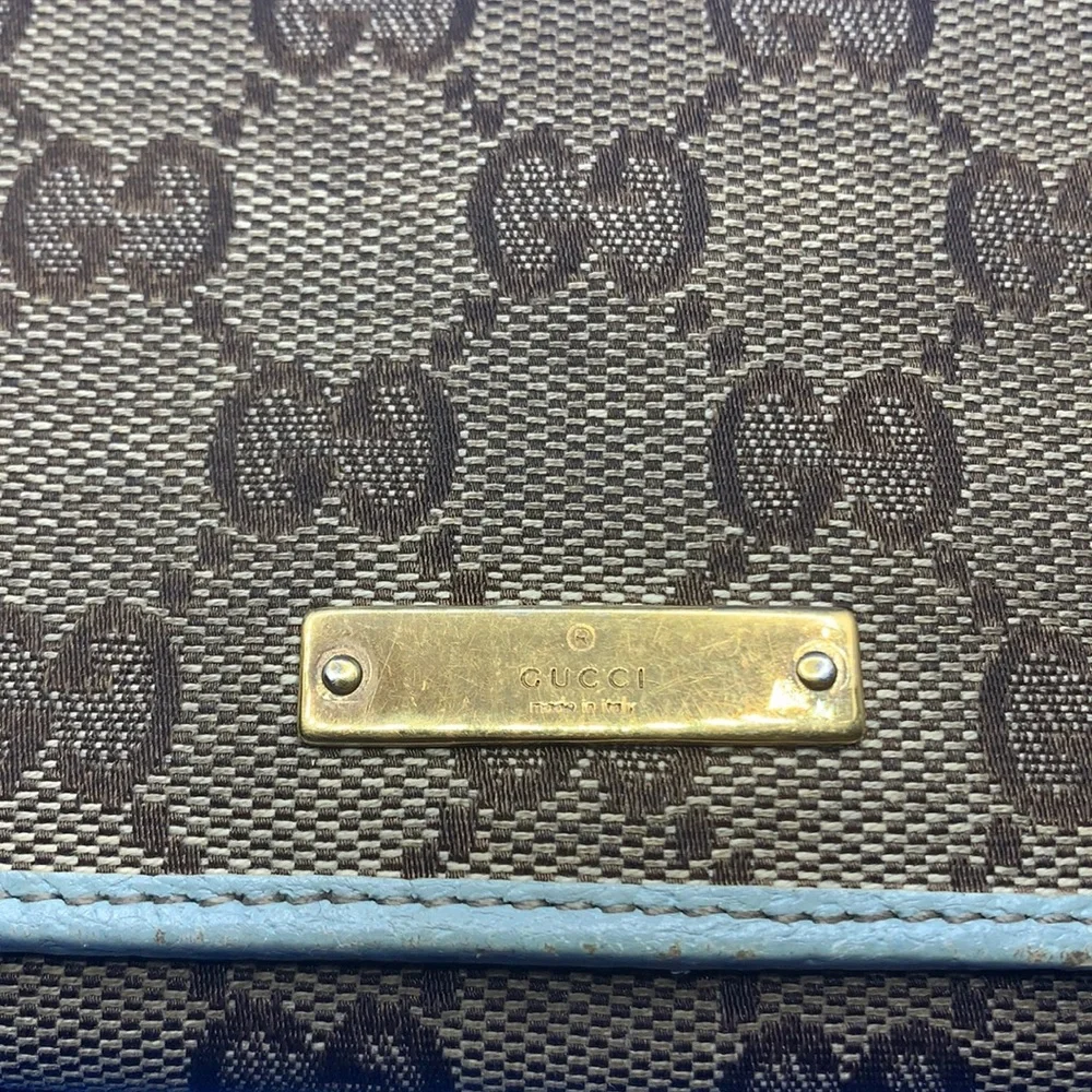 Gucci Guccissima monogram flap wallet brown light blue almost sea foam color. - Picture 3 of 12